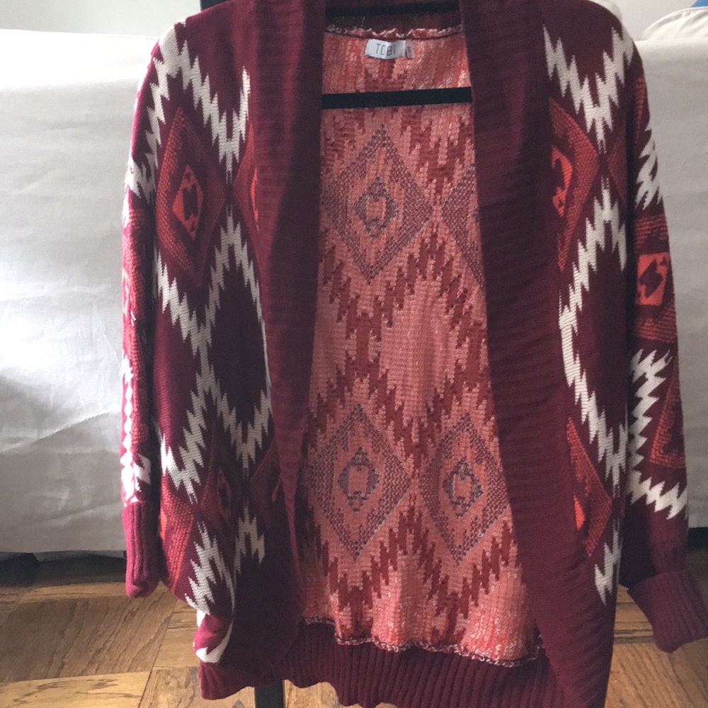 Maroon and orange cardigan / sweater